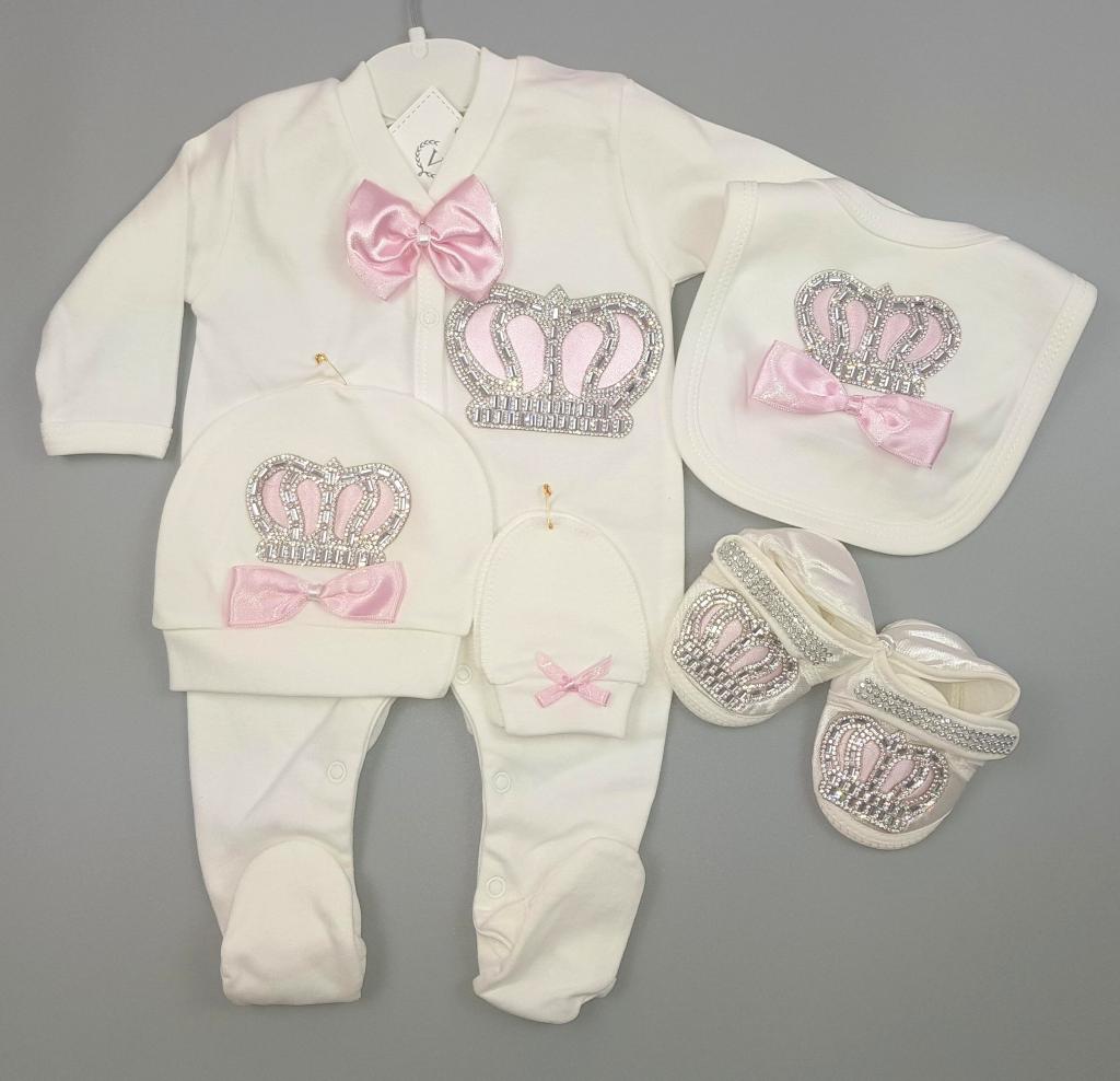 Visara & Vivaki  * VV22001IP Ivory/Pink Crown Layette (0-6 months)