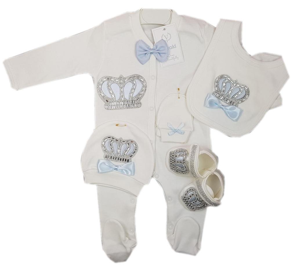 Visara & Vivaki 04642 * VV22001IS Ivory/Sky Crown Layette (0-6 months)