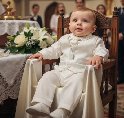 VV_CR01_W  White Paisely 4 Piece Suit 0-24m  (Choose Size)