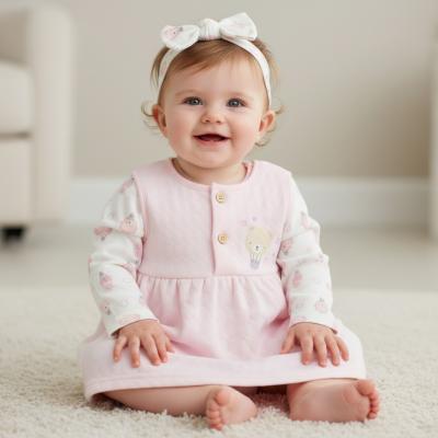 PSN14603 Quilted Teddy Pinafore, Top & Headband (0-9 months)