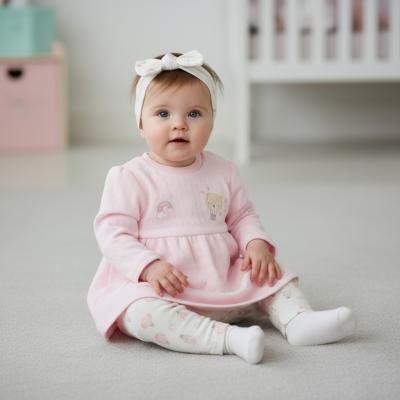 PSN14604 Quilted Teddy Dress, Leggings & Headband (0-9 months)