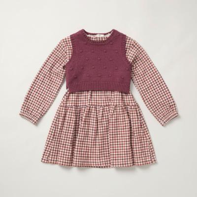 WWE08308-A  Check dress and  knitted vest (9-24 months)