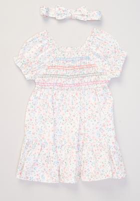 Willow & Whistle F10336 INF * WWF10336B Floral Smocked Dress Set (12-24 months)