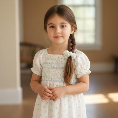 WWH14294W  Floral Shirred Dress and Scrunchie  (2-4 years)